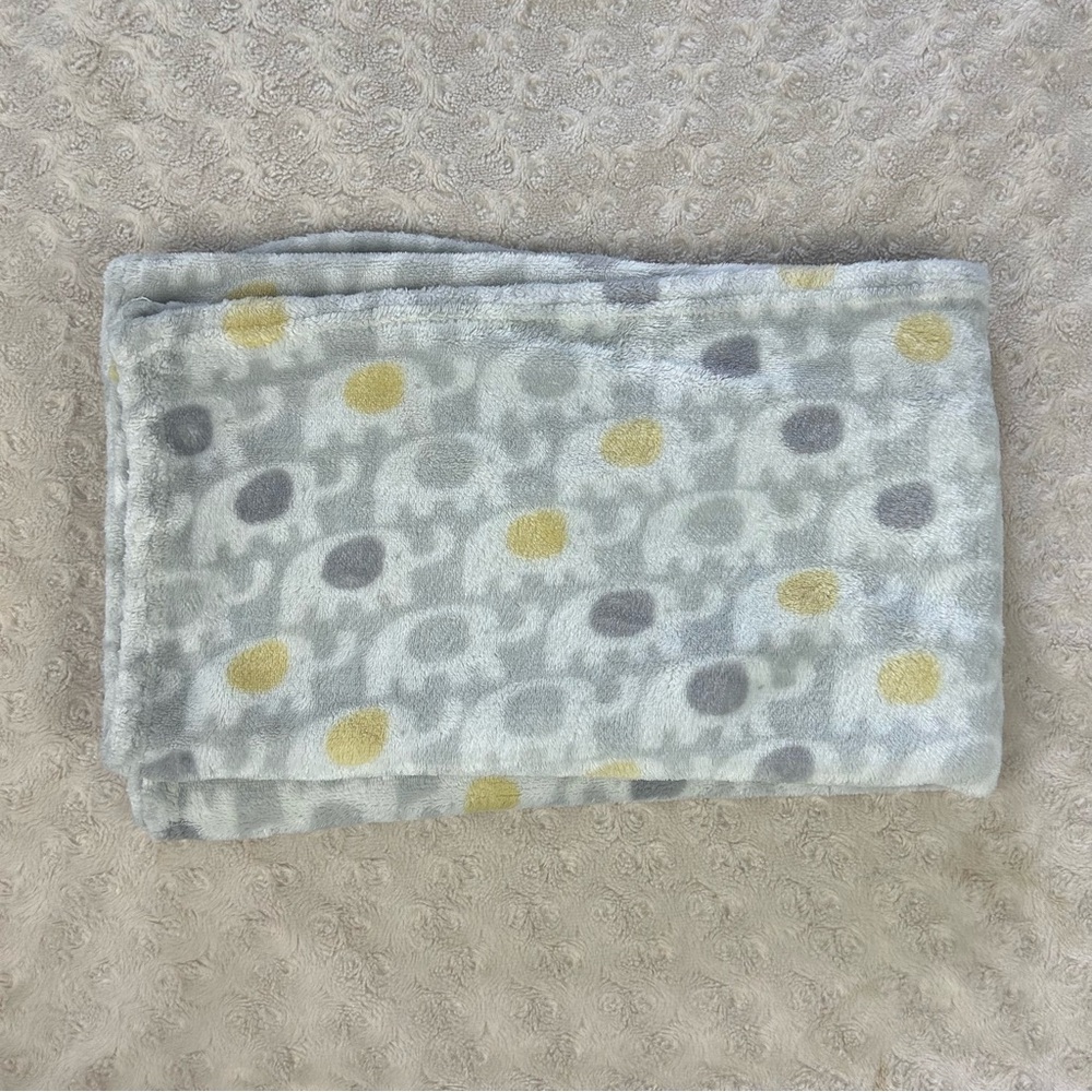 Swiggles Gray White Yellow Elephants Baby Blanket Security Lovey